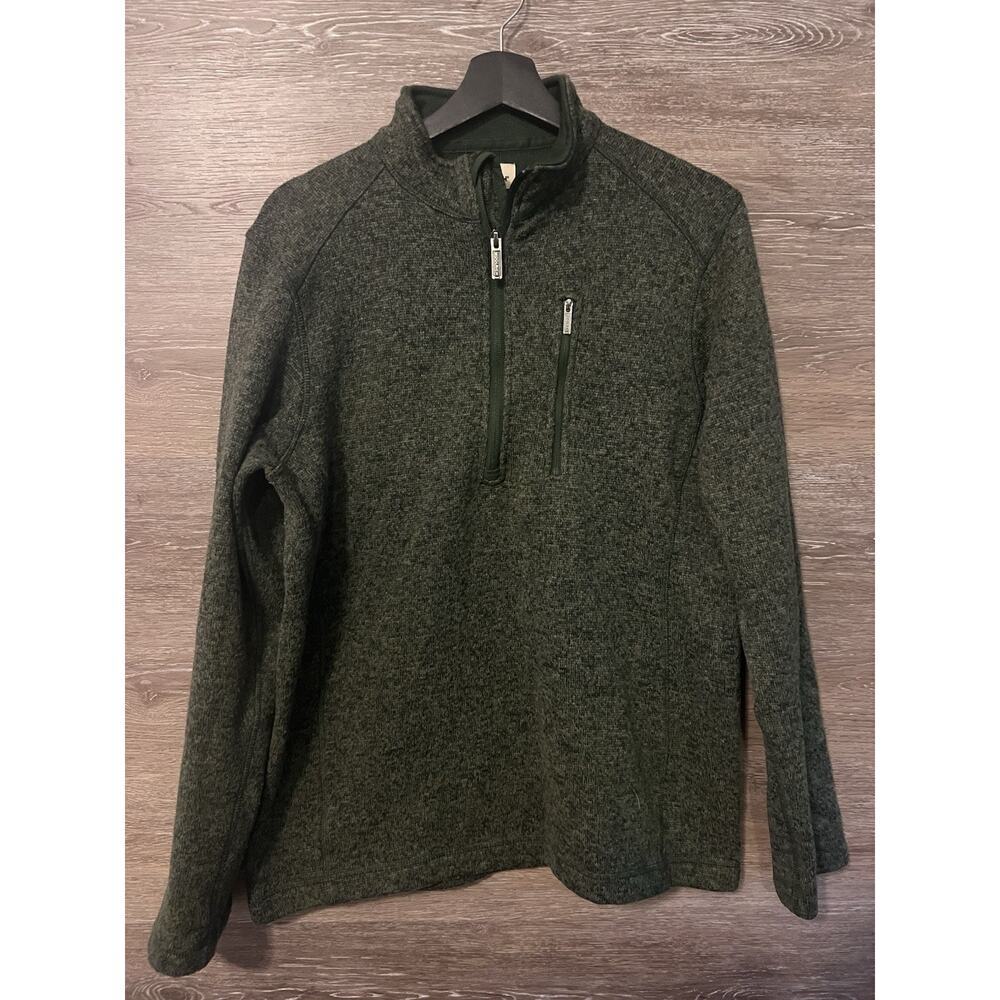 Woolrich Medium Army Green Fleece Pullover Sweater Collar 1/4 Zip Chest Pocket